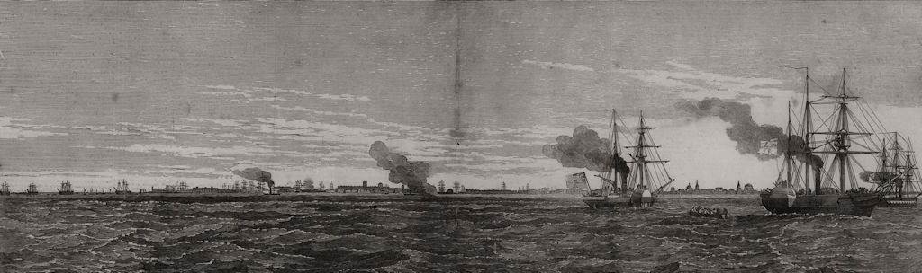 Kronstadt from the north: Russian ships HMS Merlin Firefly Peinaud D'Assas 1855